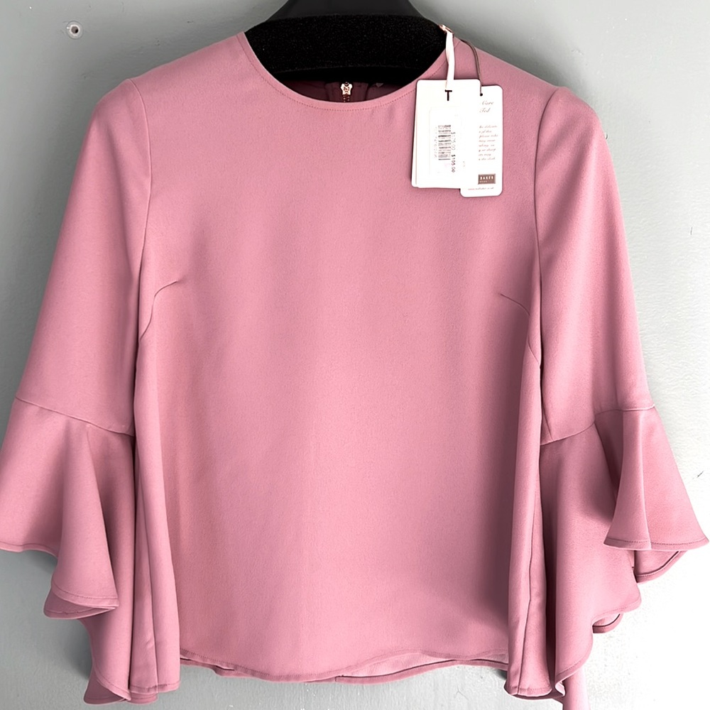 Ted Baker Juula Warerfall sleeve blouse in Dusty Pink.